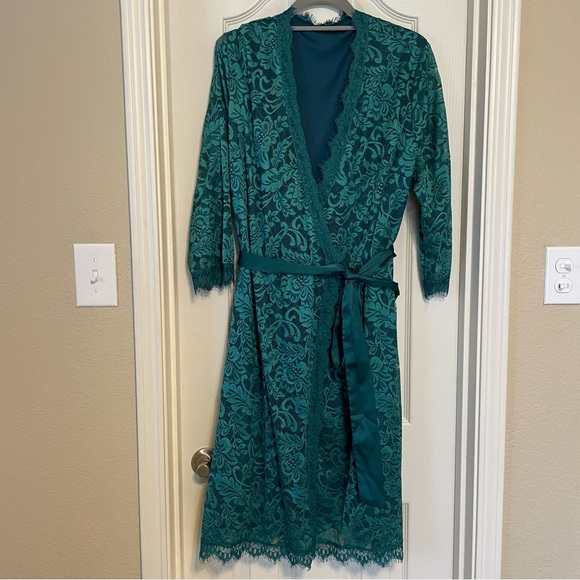 Lookbook Store Dresses & Skirts - Green/Teal Lace Wrap Dress
